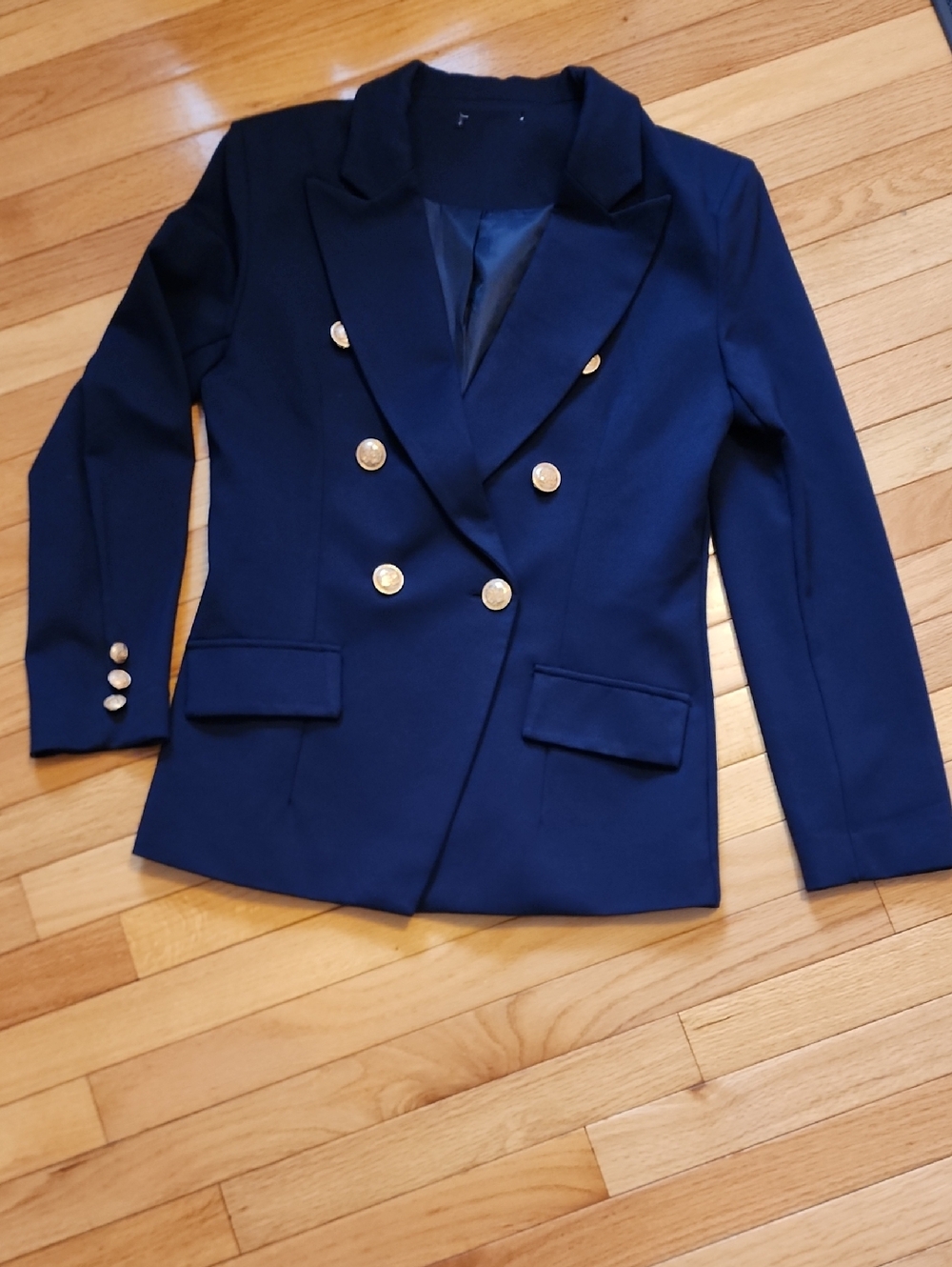 Women's Double-Breasted Navy Blazer Jacket